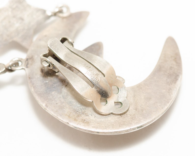 Vintage Tur\u00e9 Designs Sterling Silver Moon and Stars Clip On Earrings