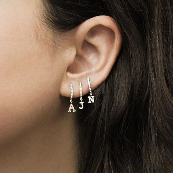 Initial Hoop Earrings Letter Hoop earrings Dainty Hoop Etsy
