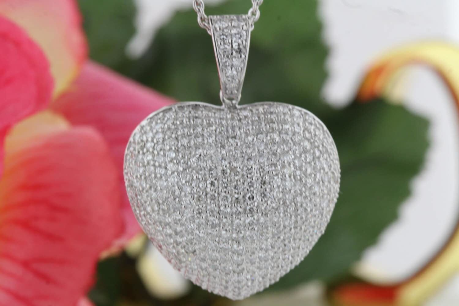 14K White Gold Jumbo Pave Heart Necklace