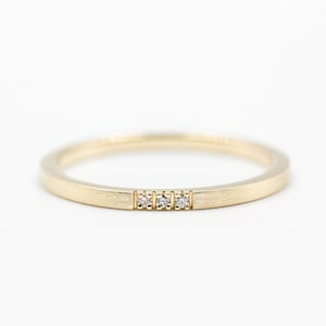 Bague trinité en or 10k avec diamants de 1 mm, alliance, jonc en or, bague empilable, bague de mariage unique, bague semi éternité, trinité