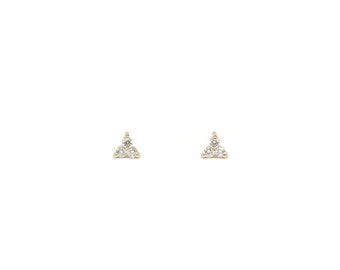 14k gouden oorbellen met diamanten / diamanten oorbellen / geel goud / oorbellen / drie stenen oorbellen