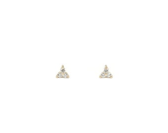 Orecchini in oro 14k con diamanti/orecchini di diamanti/oro giallo/orecchini/orecchini con tre pietre