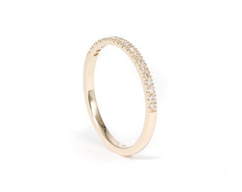 Half Eternity 10k Gold Ring with 1mm Diamonds, Diamond Gold Ring, Wedding Band, Gold Bangle, Stackable Ring, Unique Wedding Ring, Diamond