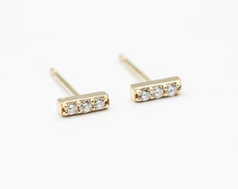 14k Gold bar earrings with diamonds / diamonds earrings / yellow gold / earrings / bar earrings / gold diamond bar earrings / diamond / gold