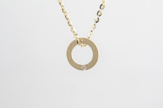10k Yellow Gold Circle With a Diamond Necklace 10k Solid Gold