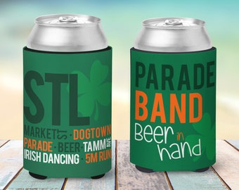 St. Patrick's Day party can coolies | stl beer in hand regular or slim can coolies | st louis beverage insulators for st pat's day MCC-092