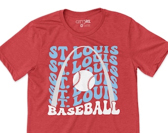 St. Louis baseball shirt | retro wavy text st. louis baseball unisex tshirt | st. louis arch baseball cards shirt dtf-mlb-002/dtf-mlb-003