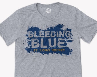 st louis hockey bleeding blue shirt | blues hockey unisex adult tee shirt | blue splatter saint louis hockey tee | stl hockey shirt mslh-004