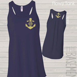 monogram anchor tank gold sparkly - flowy bella tank - anchor monogram front and anchor back tank top MONATF