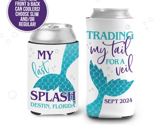 mermaid bachelorette party can coolers, can coolies for bachelorette mermaid theme parties last splash tail for veil  MCC-051