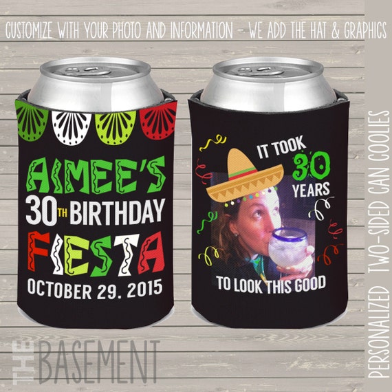 personalized photo fiesta birthday party can coolie for 30th birthday parties 21st birthday 40th birthday party picture can coolers MCC-038