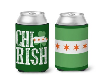 St. Patrick's Day can coolies | chicago themed st. pat's day beverage insulators | chi rish personalized party can coolie MCC-179