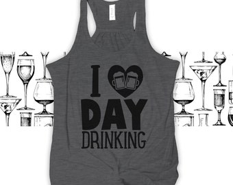Funny I heart day drinking flowy tank top - perfect for girls weekend or bachelorette party MDS-019-F