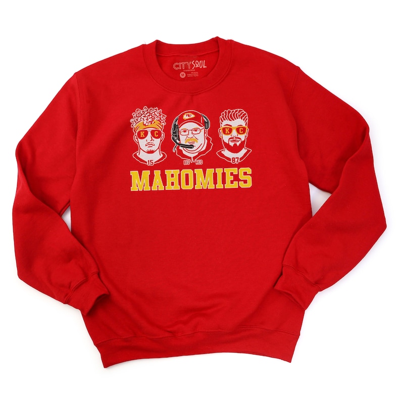 funny kc football mahomies sweatshirt mahomes, kelce, reid kansas city football hoodie football in kansas city funny characters mahomies Red Sweatshirt