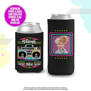 Boombox 40th birthday photo slim or regular can coolie | personalized nostalgia can cooler | any age birthday party favor can cooler MCC-274