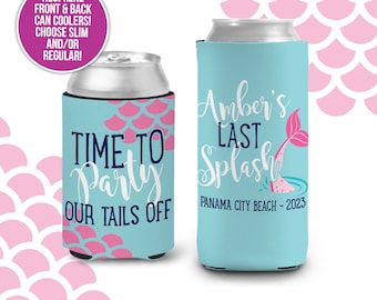 time to party mermaid bachelorette party can coolers, beverage insulators for wedding bachelorette parties - party our tails off MCC-006