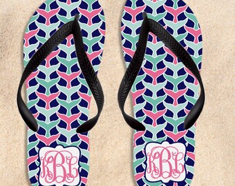 personalized flip flops - whale monogram flip flops whale's tale pattern - WTFF