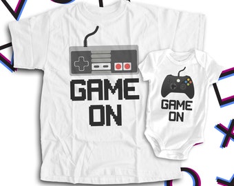 matching game on shirt set | video gamer adult and kiddo shirt set | video game on fathers day matching gift shirts MSS-012-Set