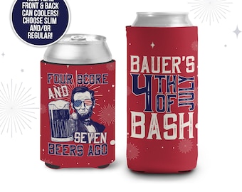 July 4th can coolers | four score and seven beers ago can coolies | Regular or Slim Can | funny Independence Day can coolers MCC-057