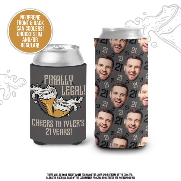 personalized photo 21st birthday party picture can coolies finally legal beverage insulators cheers to 21 years birthday party favor mcc-192