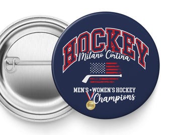 Botón de Hockey Milano Cortina 2026 / Pin de campeones de hockey masculino y femenino / Botón patriótico para aficionados al hockey / Artículos deportivos para aficionados