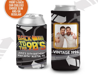 Back to the 90's birthday photo slim or regular can coolie | personalized nostalgia can cooler | any age birthday party favor MCC-238