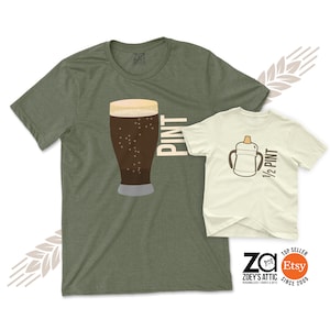 pinta media pinta camisas a juego papá y niño papá bebé a juego día del padre nuevo regalo de bebé papá e hijo cerveza divertido conjunto de camisetas a juego