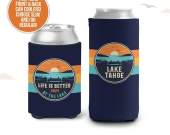 Neveras para latas de vacaciones / La vida es mejor en el lago Neveras para latas de vacaciones / Neveras para latas personalizadas para viajes al lago, tamaño regular o delgado MCC-278