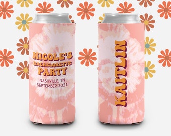 Bachelorette party can coolies | watercolor splash flower beverage insulators | custom slim or regular can size party favors MCC-163