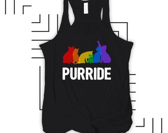 Pride rainbow cats purride camiseta sin mangas oscura y fluida, perfecta para las festividades PrideFest MPS-017-F