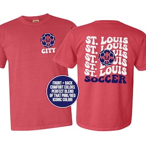 City Saint Louis soccer shirt | retro st. louis city soccer comfort colors tshirt | wavy text front and back print tee dtf-mls-001 comfort