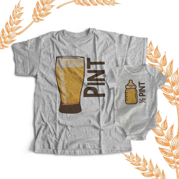 Pint / half pint sippy cup Matching Dad and baby kiddo shirt set- pint / half pint shirt set father's day set dad baby matching 22FD-006-Set