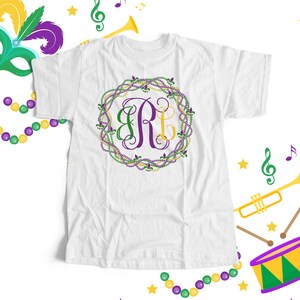 Mardi Gras shirt | monogram bead wreath mardi gras tshirt | mardi gras monogram unisex crew neck or v-neck shirt | parade shirt SNLMG-011