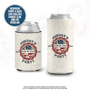 July 4th can coolies | 4th of July party personalized can coolers | independence day party slim or regular size can coolies MCC-257