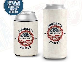 July 4th can coolies | 4th of July party personalized can coolers | independence day party slim or regular size can coolies MCC-257