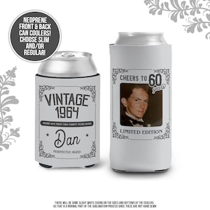 60th birthday vintage can cooler personalized photo birthday beverage hugs can coolers party favor 40th 50th birthday MCC-055