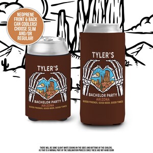 Bachelor party can coolies | skeleton hearts desert beverage insulators | personalized slim or regular can size party favors MCC-201