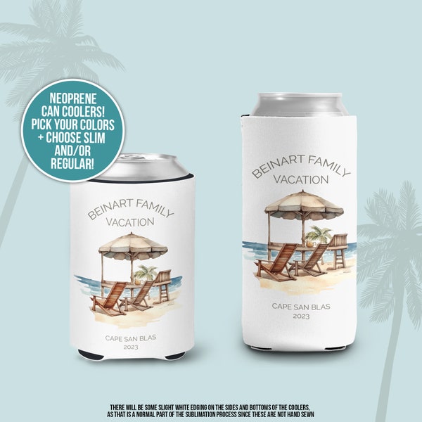 Family reunion vacation can coolies | beach coolers for family vacation | family beach trip coolies | regular or slim size coolies | MCC-233