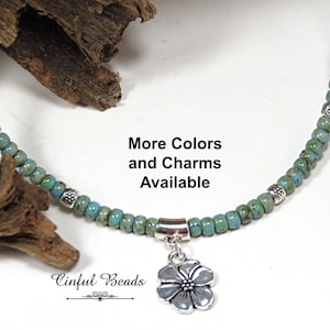 Boho Charm Leather Necklace With Picasso Seed Beads - Minimalist Leather Necklace - Choose Your Charm And Bead Color - Leather Jewelry