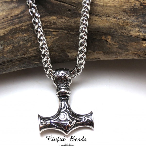 Stainless Steel Thor's Hammer Necklace - Viking Mjolnir Necklace - Thor's Hammer Pendant - Viking Jewelry For Men