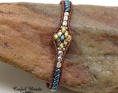 Skinny Beaded Leather Wrap Bracelet - Blue Superduo Leather Bracelet For Women - Southwest Leather Bracelet - (SK5)