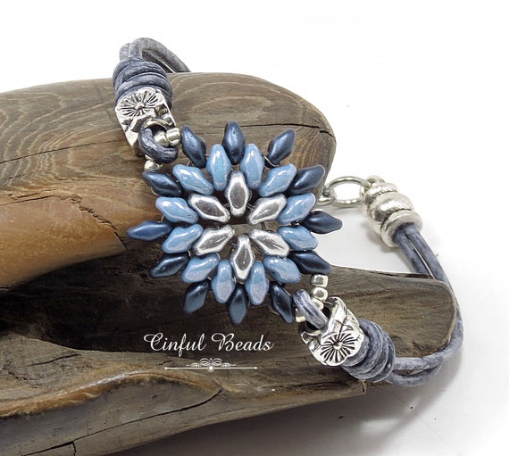 Blue Denim Minimalist Leather Cord Bracelet - Boho Leather  display picture 1
