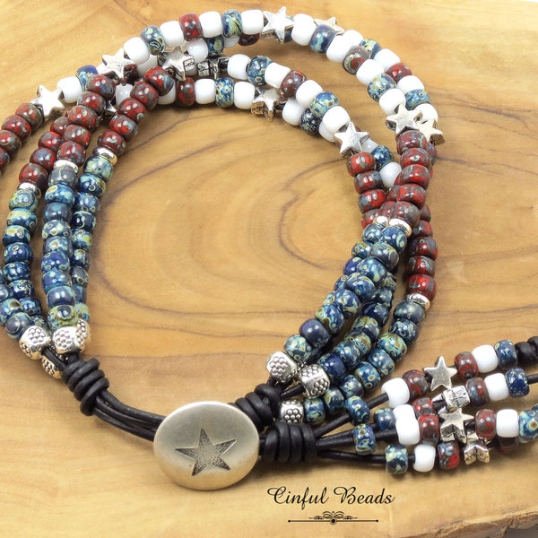 Red White and Blue Wrap Bracelet Etsy