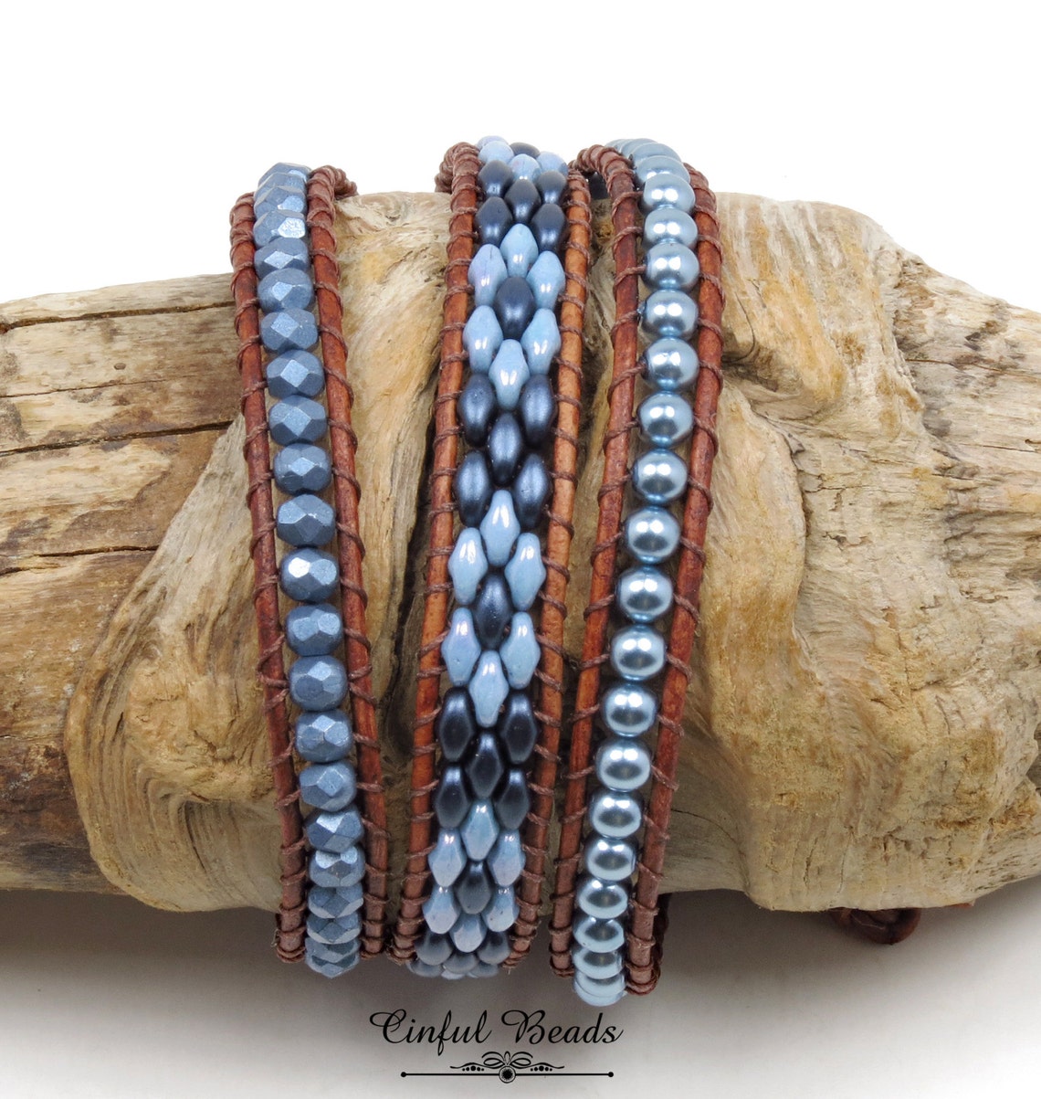 Blue Leather Wrap Bracelet Navy Blue And Steel Blue Leather Etsy