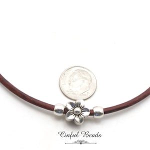 Minimalist Boho Style Silver Flower Leather Necklace Boho Minimalist Leather Jewelry image 4