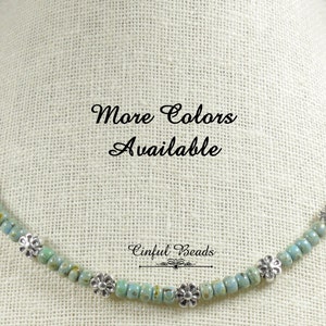 Minimalist Southwestern Leather Choker, Picasso Seed Bead Leather Necklace, Turquoise Boho Leather Necklace (mn1)