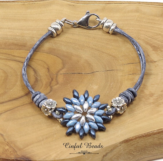 Elegant Black Leather and Blue Denim Bracelet Leather and Blue Jeans Bracelet - Handmade Repurposed Denim  main image 3