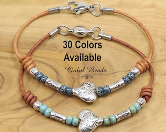 Minimalist Leather Heart Bracelet - Boho Southwestern Heart Bracelet - Leather Heart Wrap Bracelet For Women - Dainty Heart Bracelet (mb4)