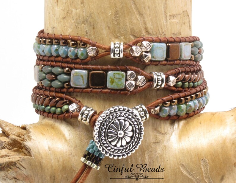 Blue Leather Wrap Bracelet for Women Dark Bronze Leather Etsy