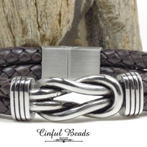 Men's Viking Leather Bracelet - Celtic Knot Bracelet For Men - Stainless Steel Magnetic Clasp - Men's Braided Leather Bracelet(M1)